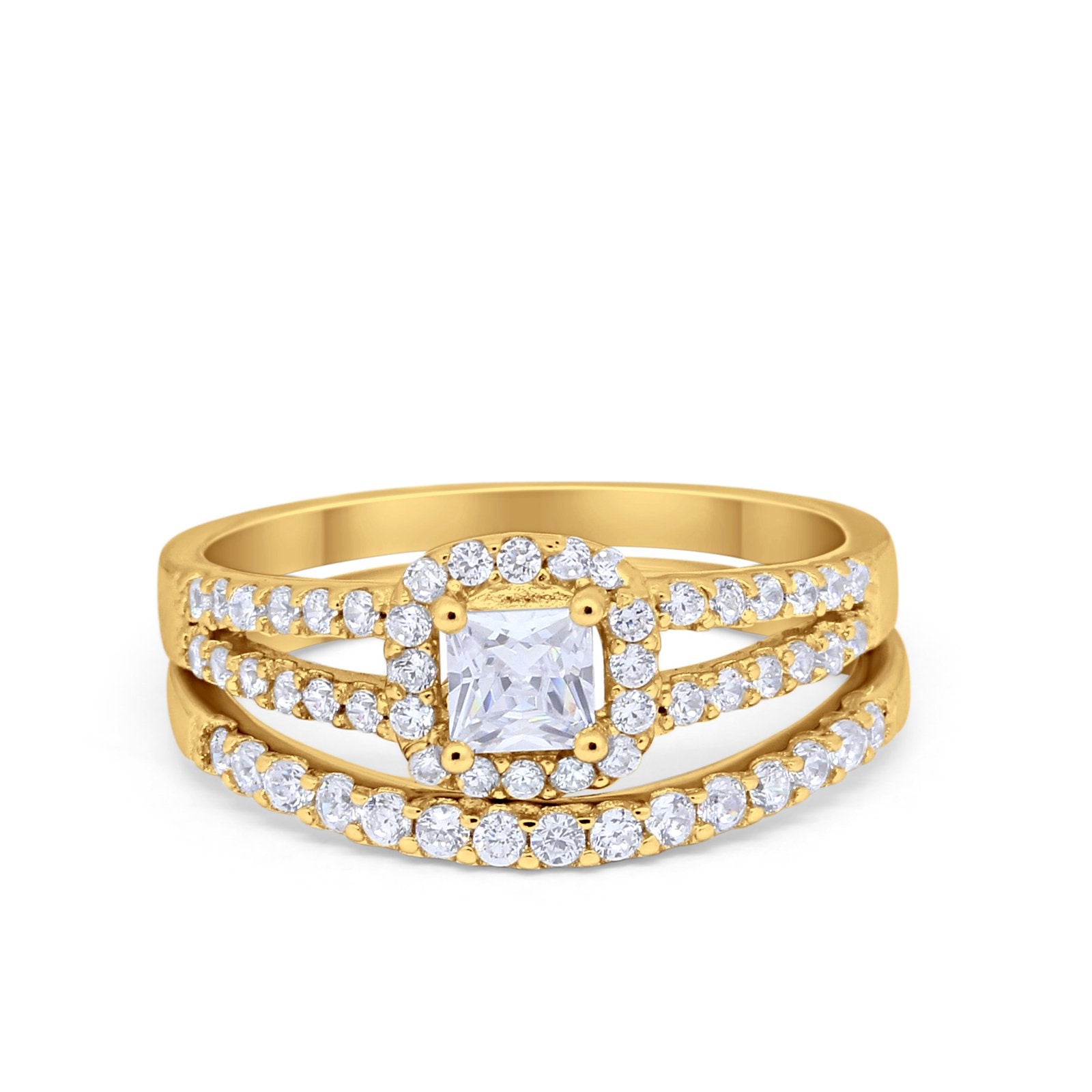 Halo Two Piece Engagement Ring Simulated Cubic Zirconia 925 Sterling Silver