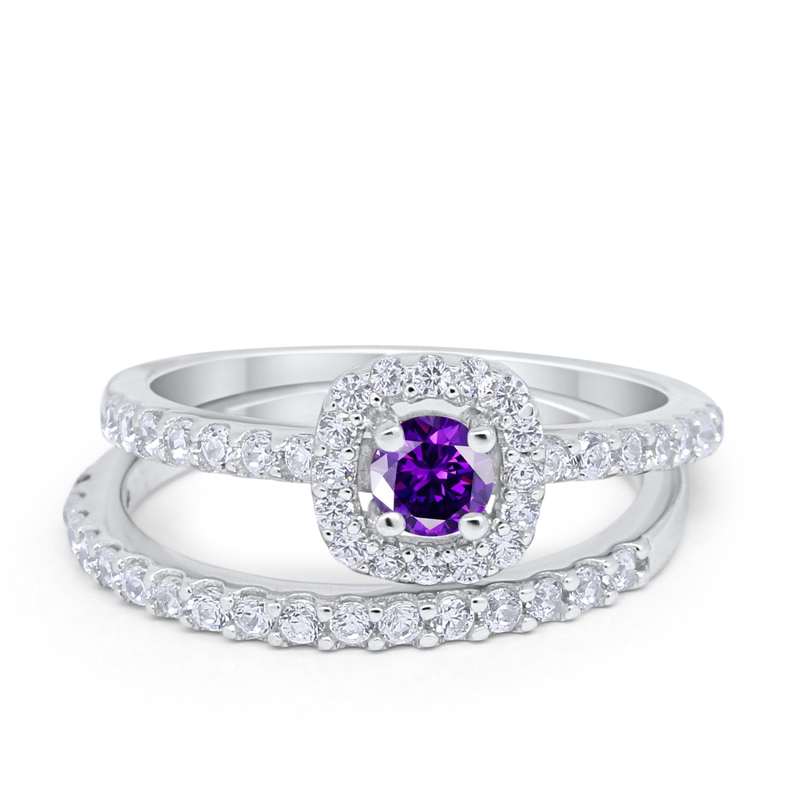Wedding Band Ring Round Piece Simulated Cubic Zirconia 925 Sterling Silver