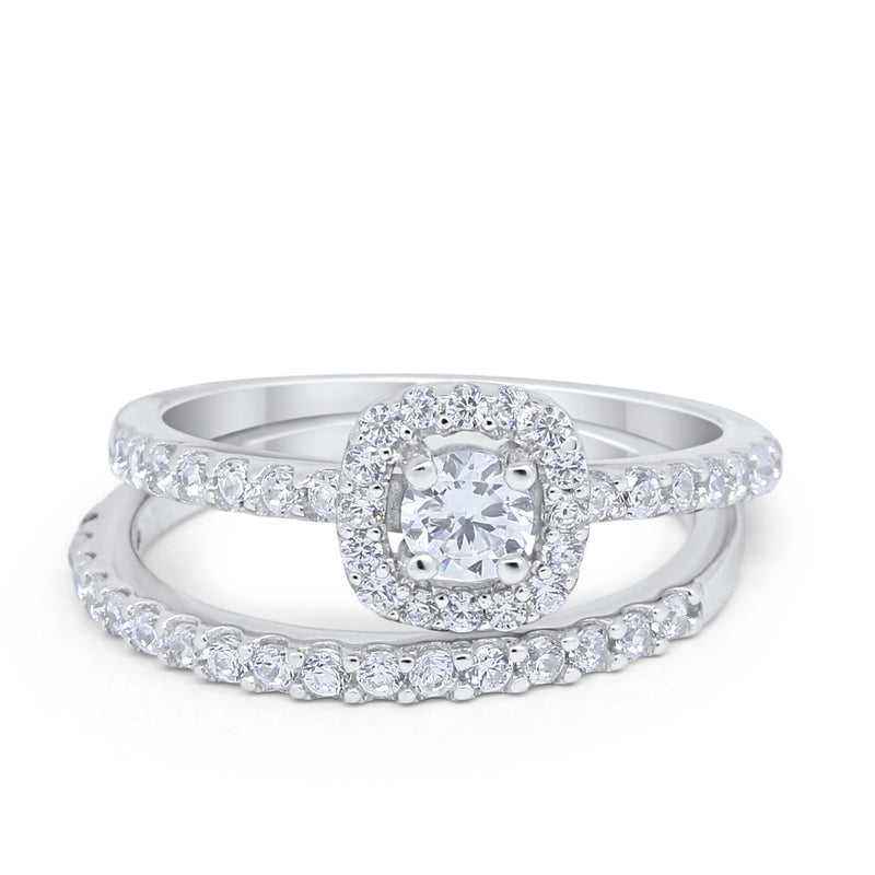 Wedding Band Ring Round Piece Simulated Cubic Zirconia 925 Sterling Silver