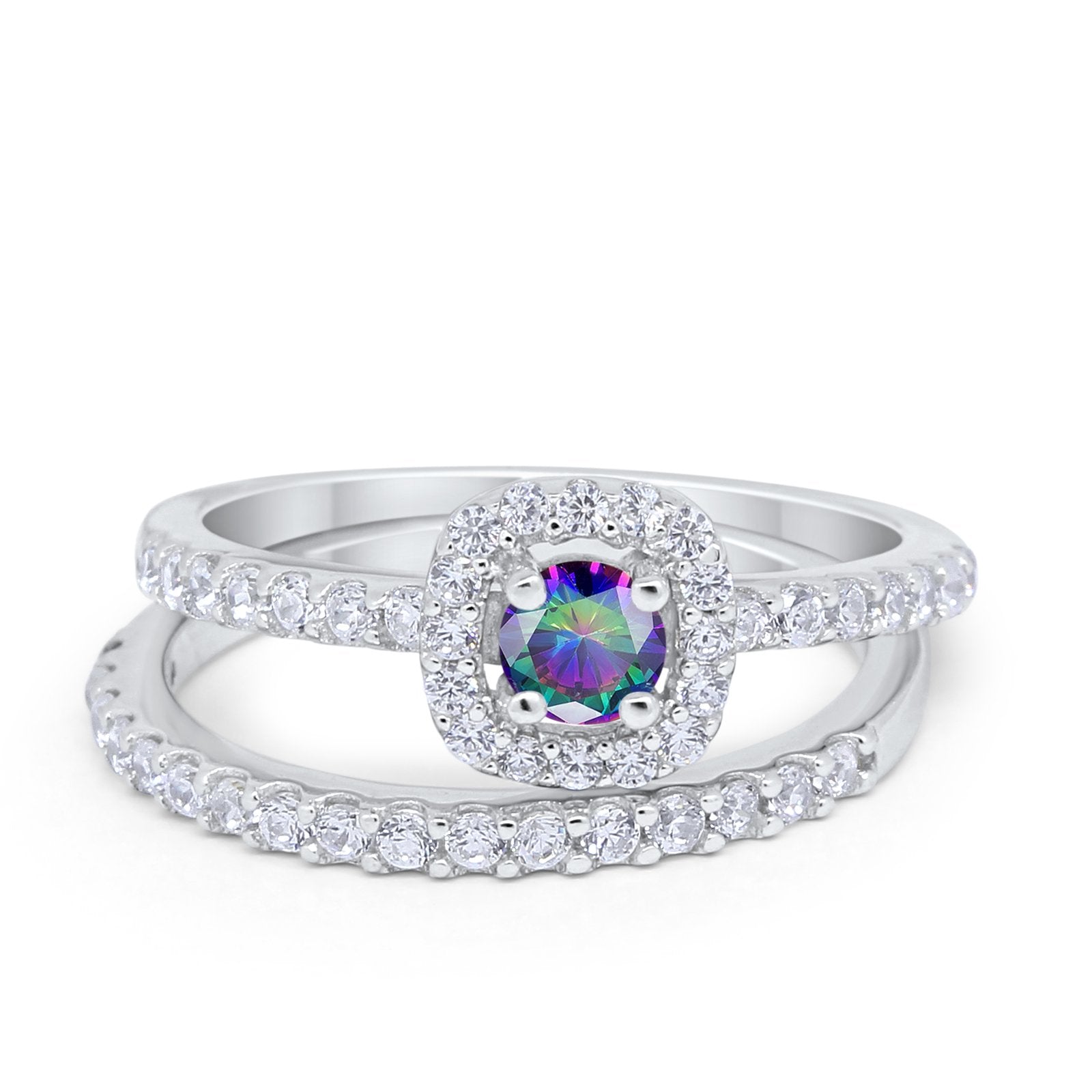Wedding Band Ring Round Piece Simulated Cubic Zirconia 925 Sterling Silver
