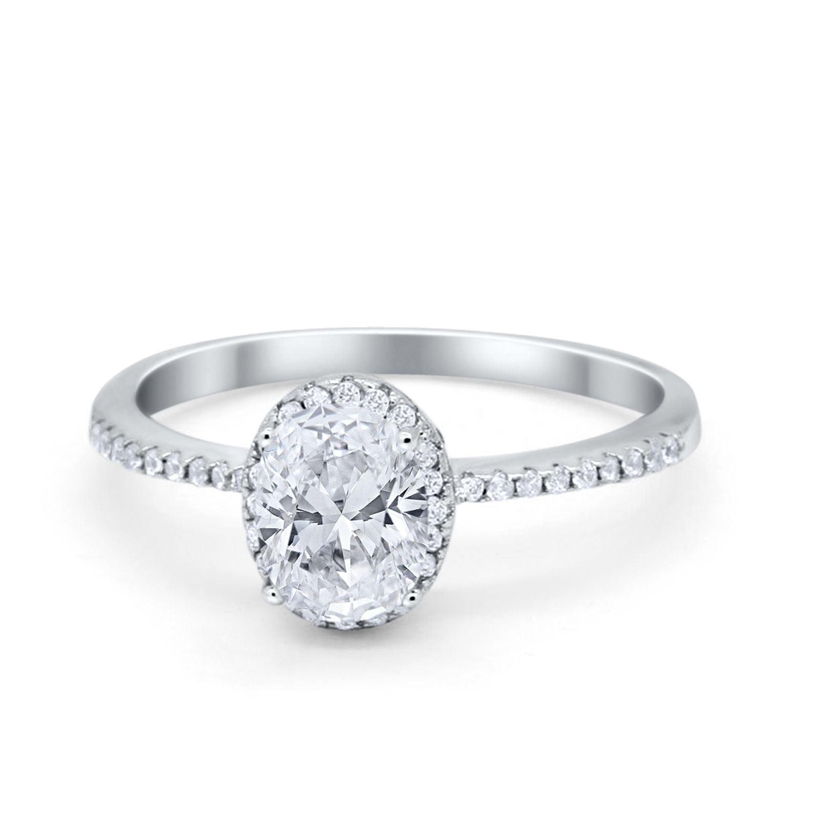 Halo Fashion Ring Oval Simulated Cubic Zirconia Accent 925 Sterling Silver