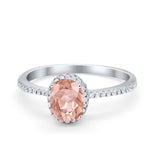 Halo Fashion Ring Oval Simulated Cubic Zirconia Accent 925 Sterling Silver