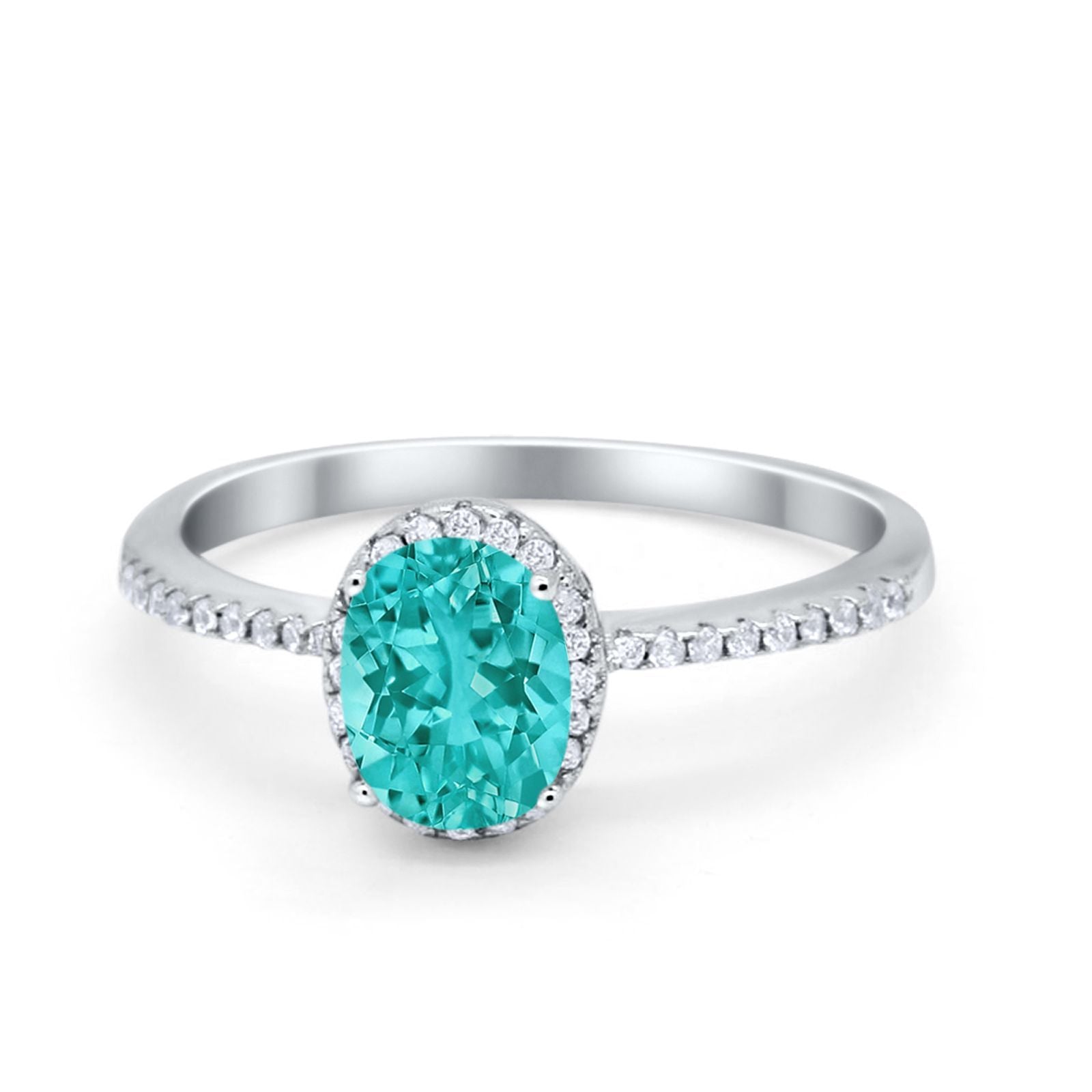Halo Fashion Ring Oval Simulated Cubic Zirconia Accent 925 Sterling Silver