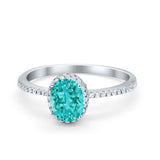 Halo Fashion Ring Oval Simulated Cubic Zirconia Accent 925 Sterling Silver