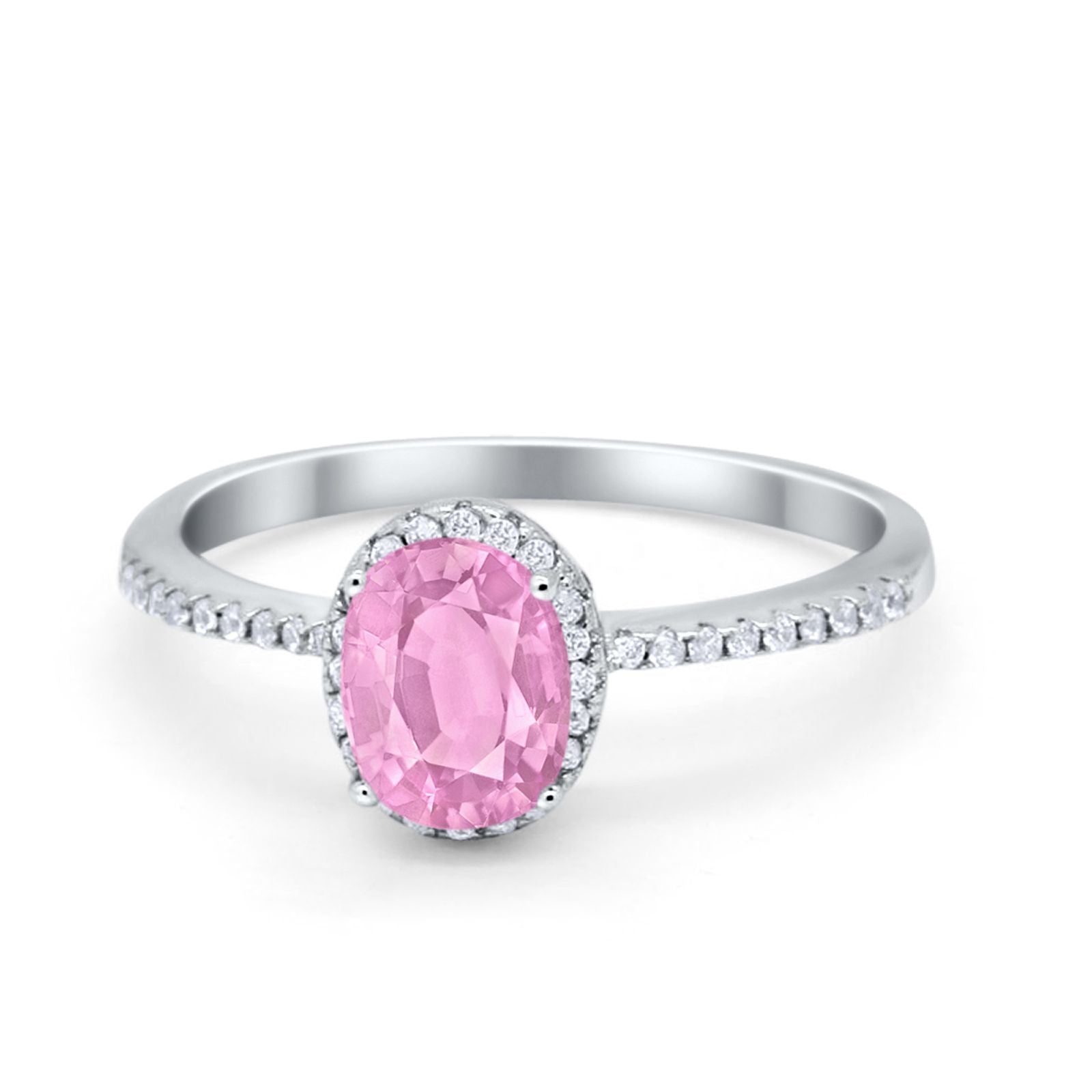 Halo Fashion Ring Oval Simulated Cubic Zirconia Accent 925 Sterling Silver