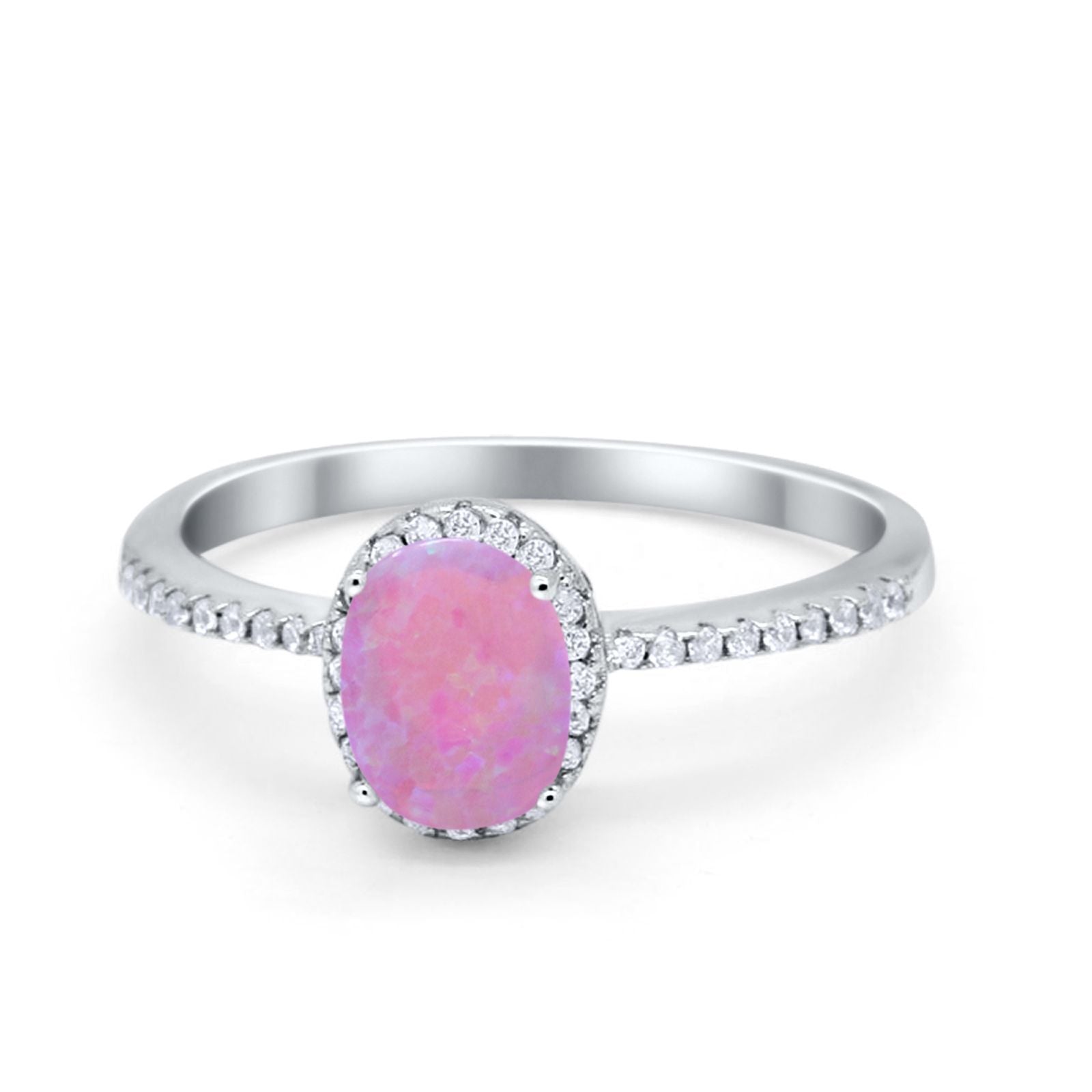 Halo Fashion Ring Oval Simulated Cubic Zirconia Accent 925 Sterling Silver