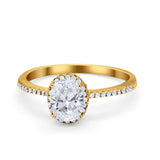 Halo Fashion Ring Oval Simulated Cubic Zirconia Accent 925 Sterling Silver