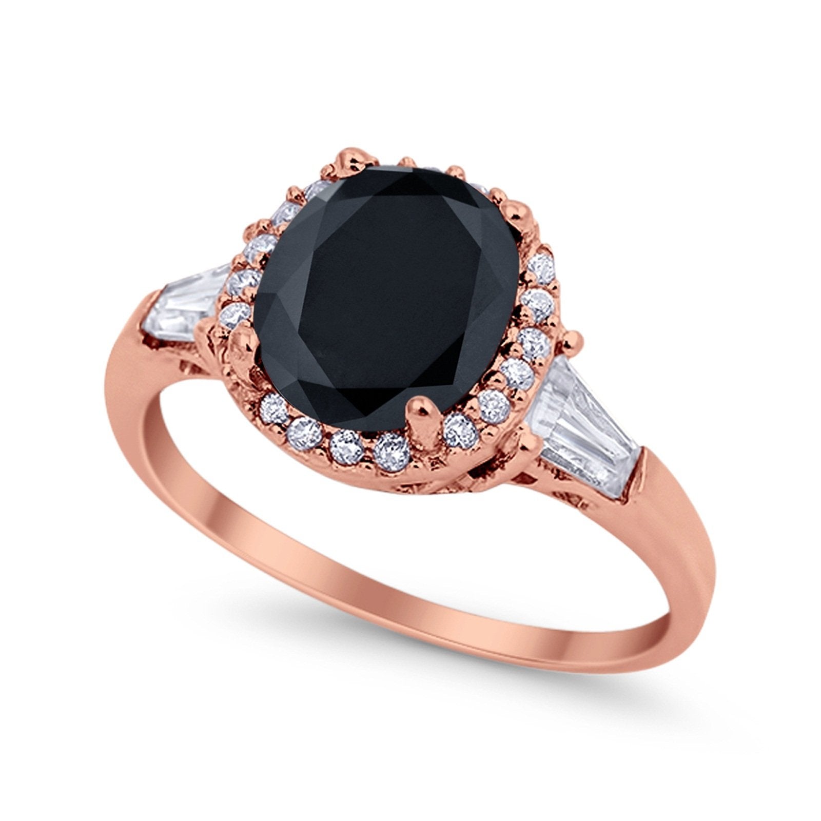 Halo Engagement Ring Baguette Simulated Cubic Zirconia 925 Sterling Silver