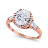 Halo Engagement Ring Baguette Simulated Cubic Zirconia 925 Sterling Silver