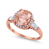 Halo Engagement Ring Baguette Simulated Cubic Zirconia 925 Sterling Silver