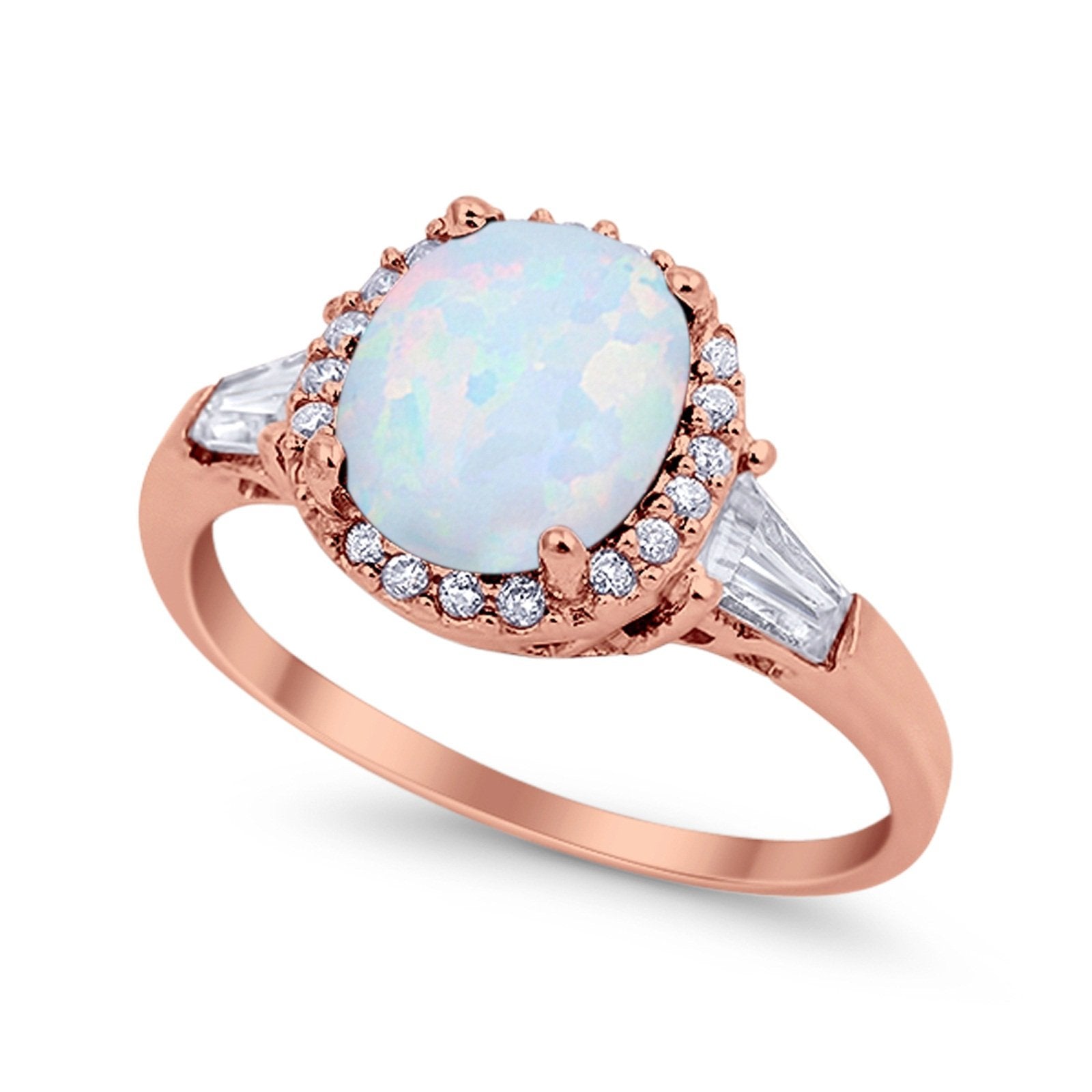 Halo Engagement Ring Baguette Simulated Cubic Zirconia 925 Sterling Silver