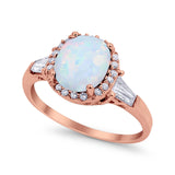 Halo Engagement Ring Baguette Simulated Cubic Zirconia 925 Sterling Silver