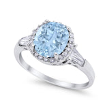 Halo Engagement Ring Baguette Simulated Cubic Zirconia 925 Sterling Silver