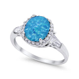 Halo Engagement Ring Baguette Simulated Cubic Zirconia 925 Sterling Silver