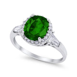 Halo Engagement Ring Baguette Simulated Cubic Zirconia 925 Sterling Silver