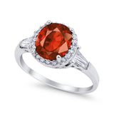 Halo Engagement Ring Baguette Simulated Cubic Zirconia 925 Sterling Silver