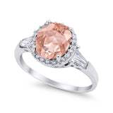 Halo Engagement Ring Baguette Simulated Cubic Zirconia 925 Sterling Silver