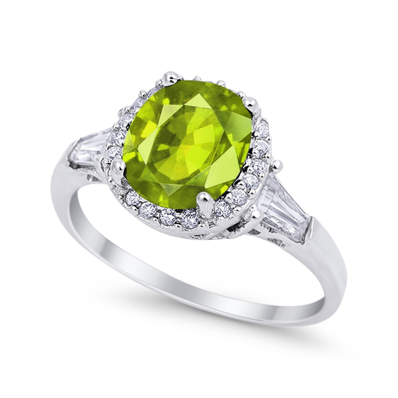 Halo Engagement Ring Baguette Simulated Cubic Zirconia 925 Sterling Silver