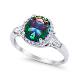 Halo Engagement Ring Baguette Simulated Cubic Zirconia 925 Sterling Silver