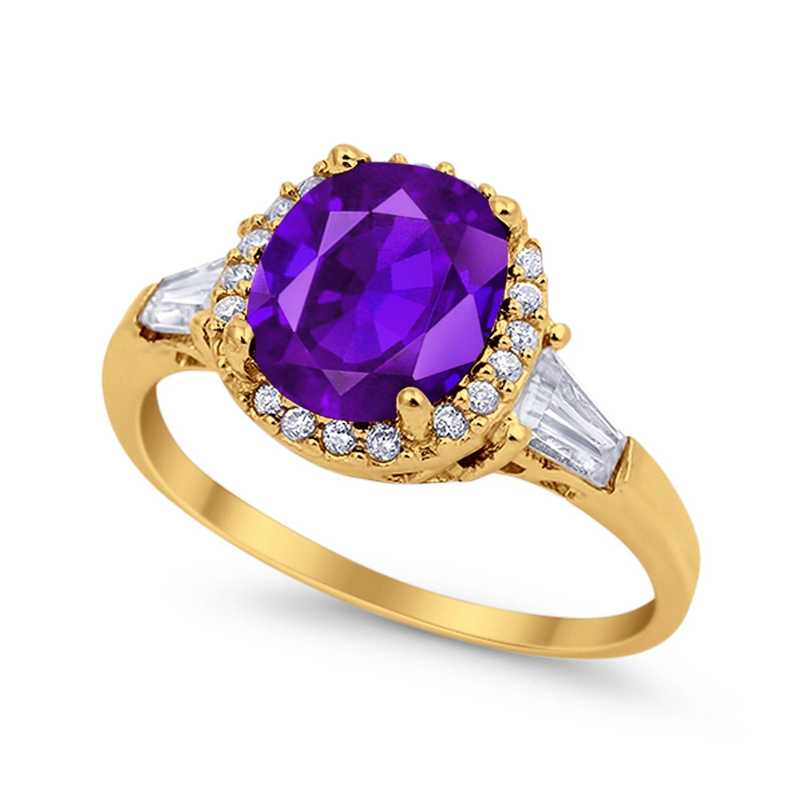 Halo Engagement Ring Baguette Simulated Cubic Zirconia 925 Sterling Silver