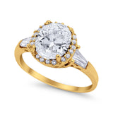 Halo Engagement Ring Baguette Simulated Cubic Zirconia 925 Sterling Silver