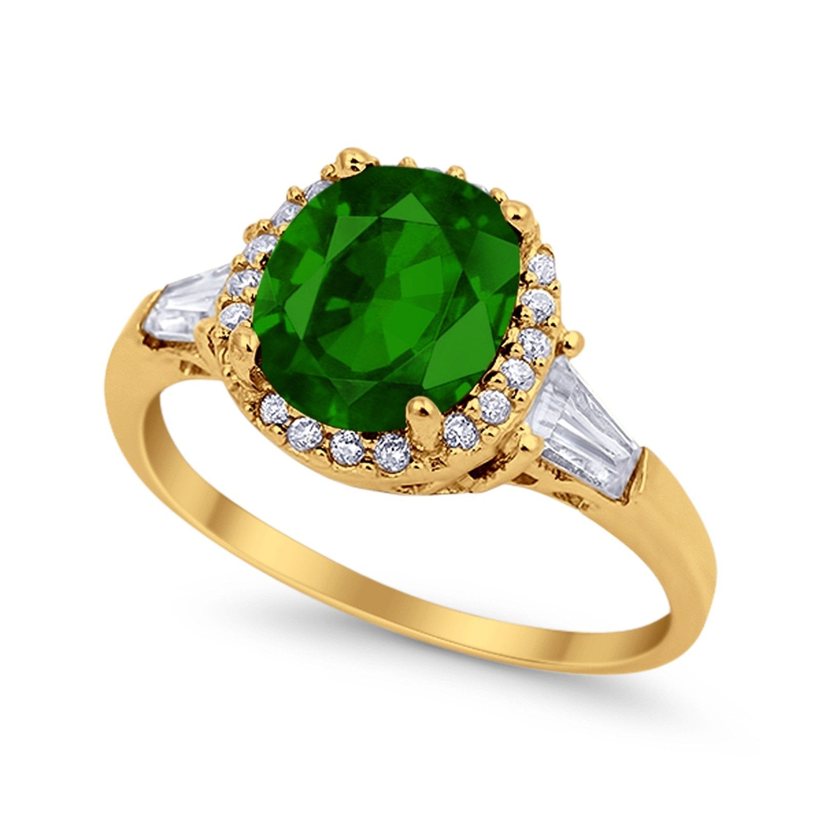 Halo Engagement Ring Baguette Simulated Cubic Zirconia 925 Sterling Silver