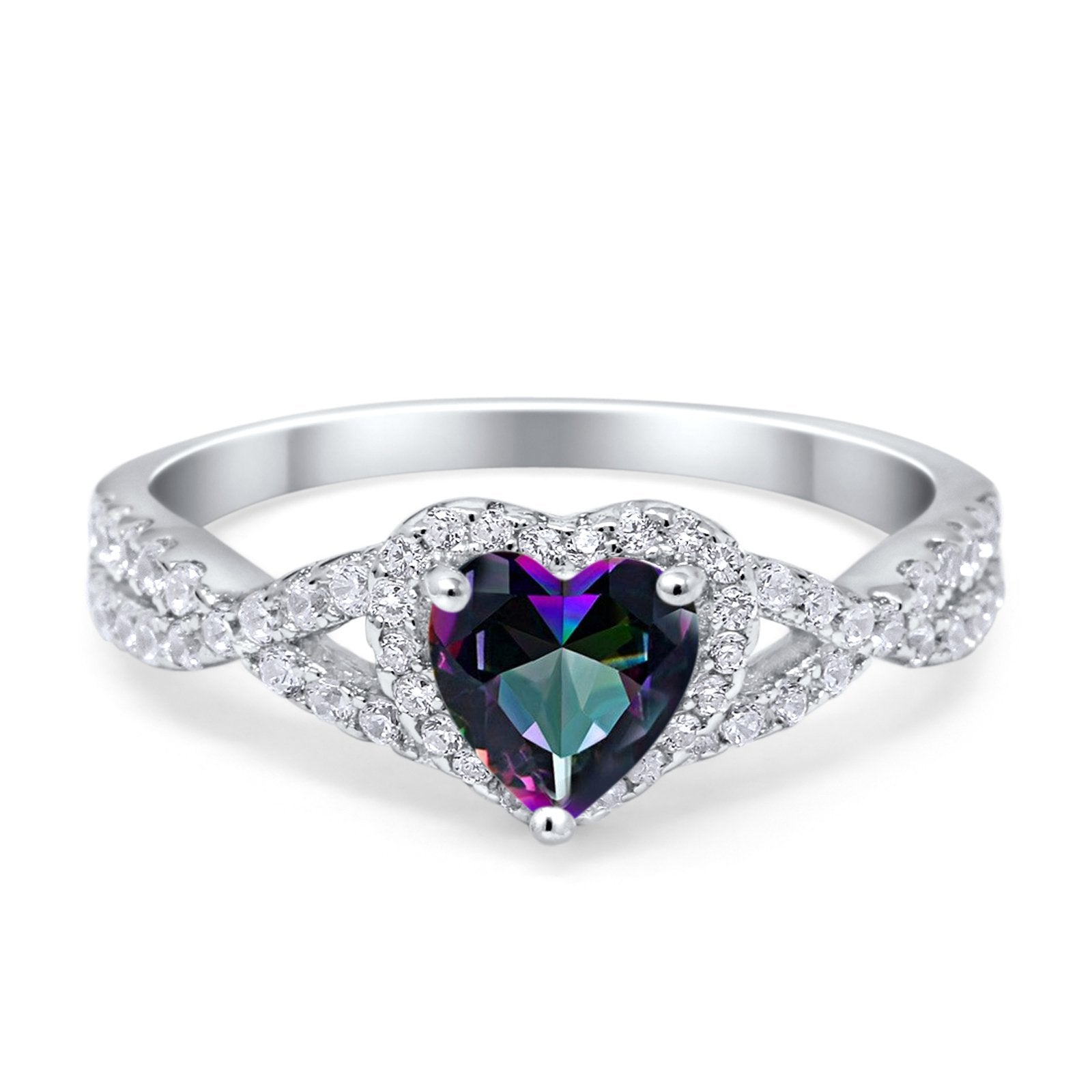 Heart Promise Ring Infinity Shank Simulated Cubic Zirconia 925 Sterling Silver