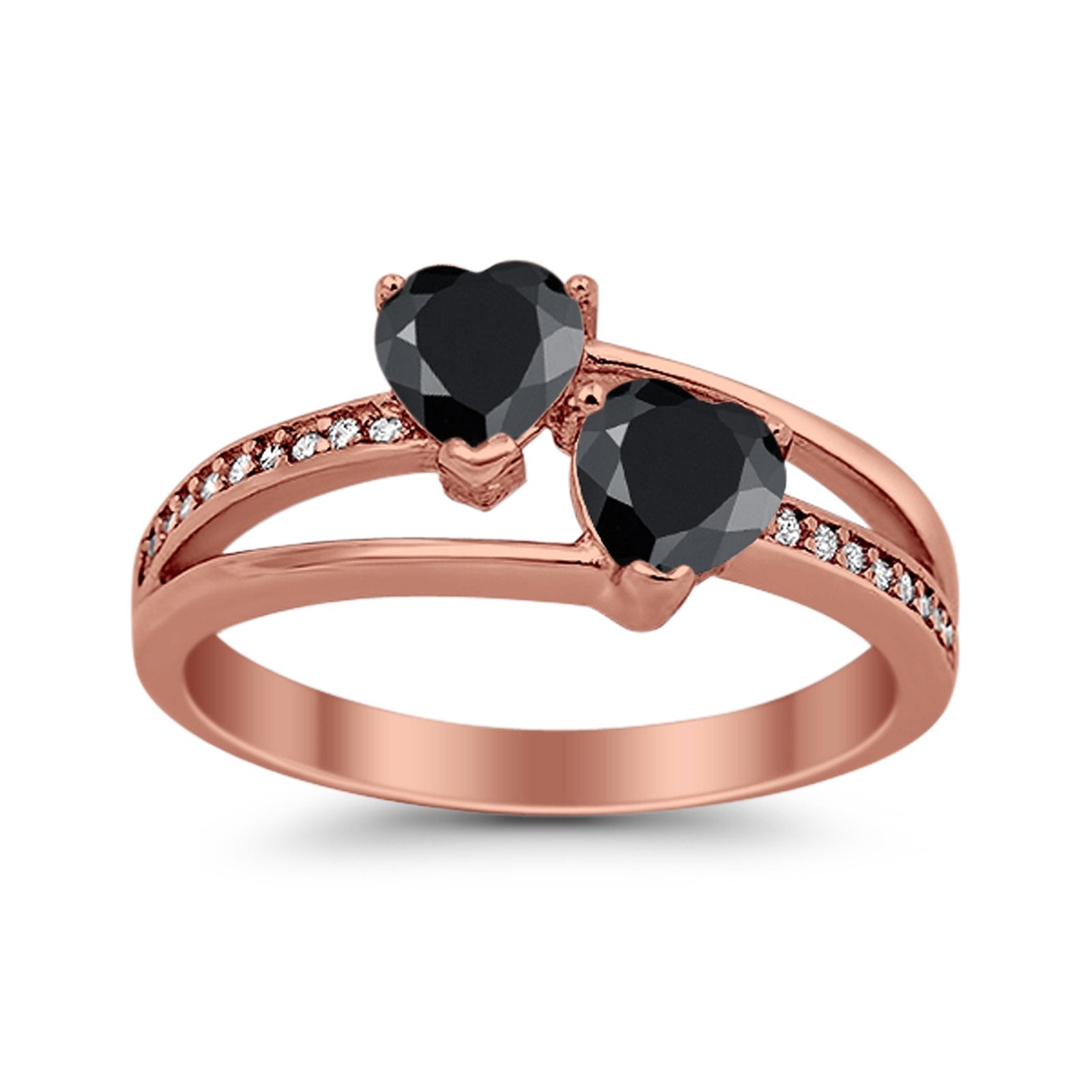 Double Heart Promise Ring Round Simulated Cubic Zirconia 925 Sterling Silver