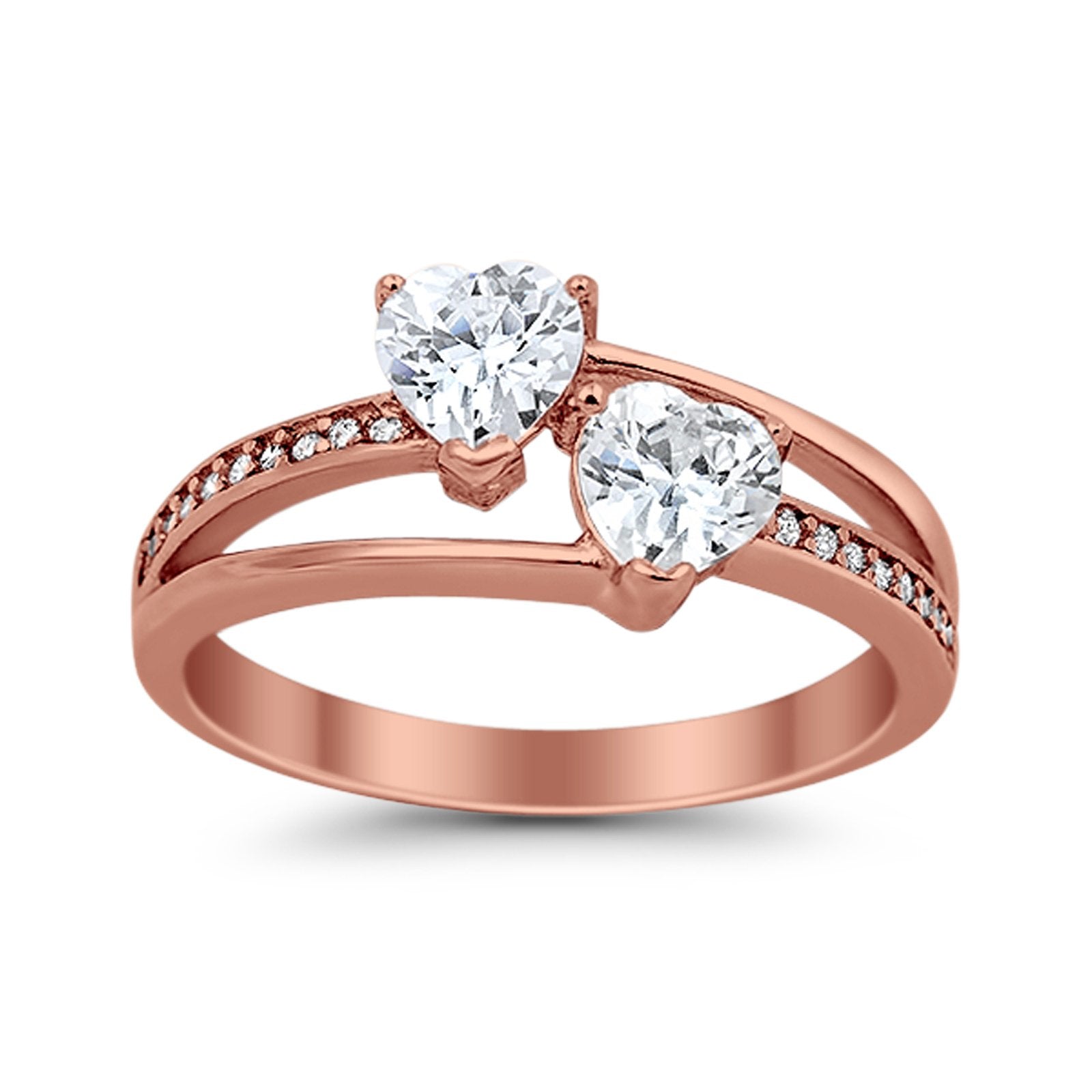 Double Heart Promise Ring Round Simulated Cubic Zirconia 925 Sterling Silver