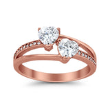 Double Heart Promise Ring Round Simulated Cubic Zirconia 925 Sterling Silver