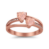 Double Heart Promise Ring Round Simulated Cubic Zirconia 925 Sterling Silver