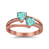 Double Heart Promise Ring Round Simulated Cubic Zirconia 925 Sterling Silver