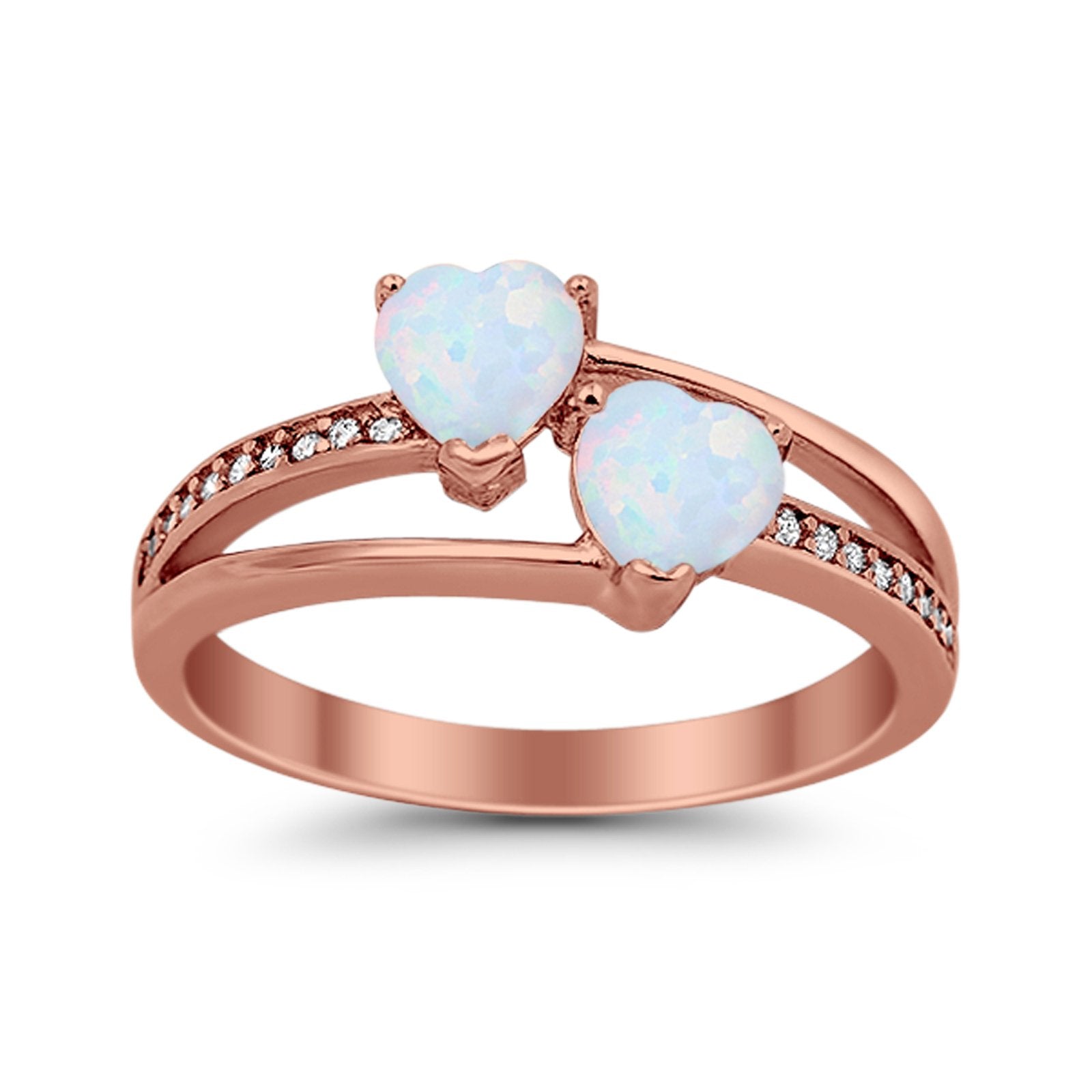 Double Heart Promise Ring Round Simulated Cubic Zirconia 925 Sterling Silver