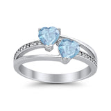Double Heart Promise Ring Round Simulated Cubic Zirconia 925 Sterling Silver