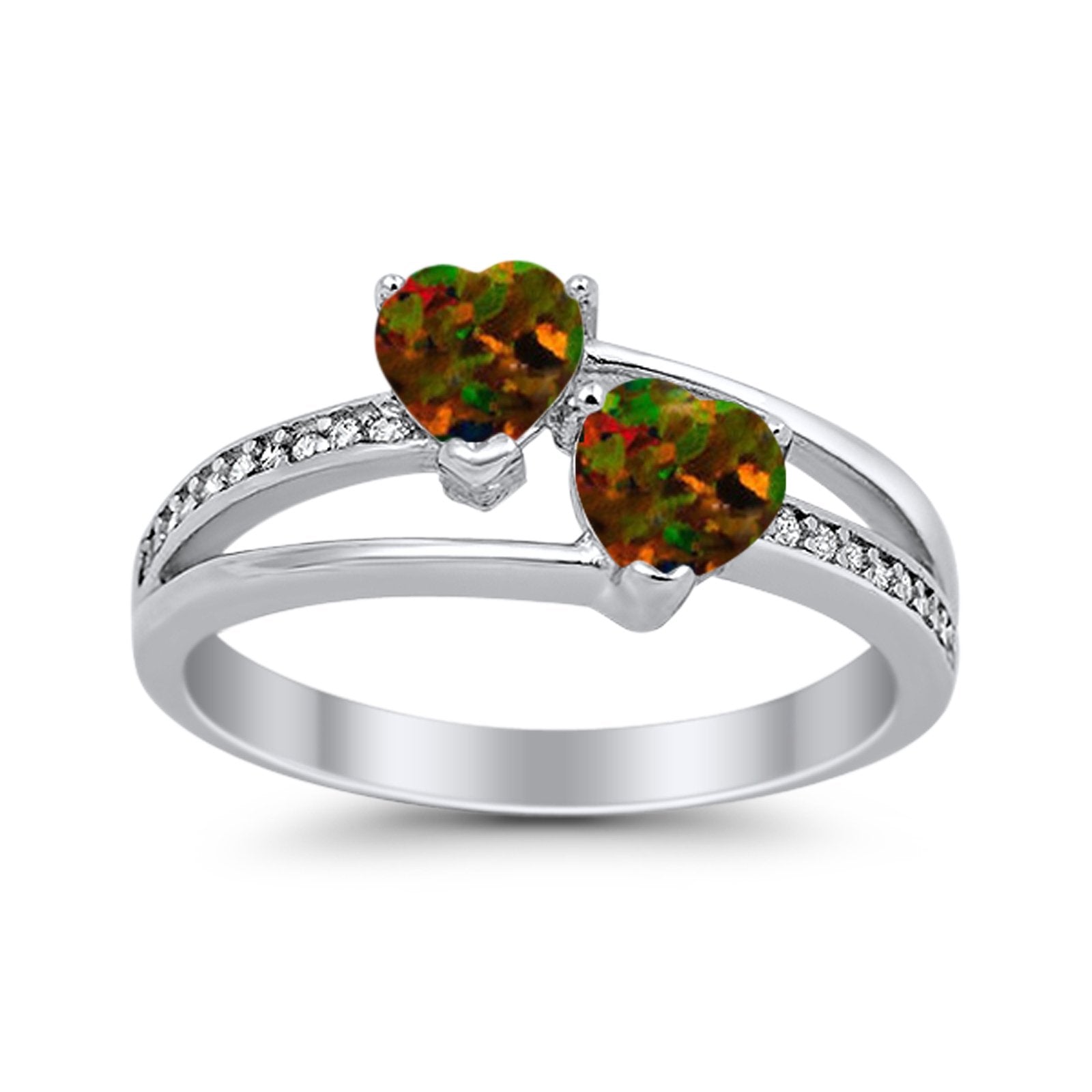 Double Heart Promise Ring Round Simulated Cubic Zirconia 925 Sterling Silver