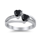 Double Heart Promise Ring Round Simulated Cubic Zirconia 925 Sterling Silver