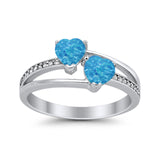 Double Heart Promise Ring Round Simulated Cubic Zirconia 925 Sterling Silver