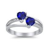Double Heart Promise Ring Round Simulated Cubic Zirconia 925 Sterling Silver