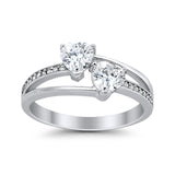 Double Heart Promise Ring Round Simulated Cubic Zirconia 925 Sterling Silver
