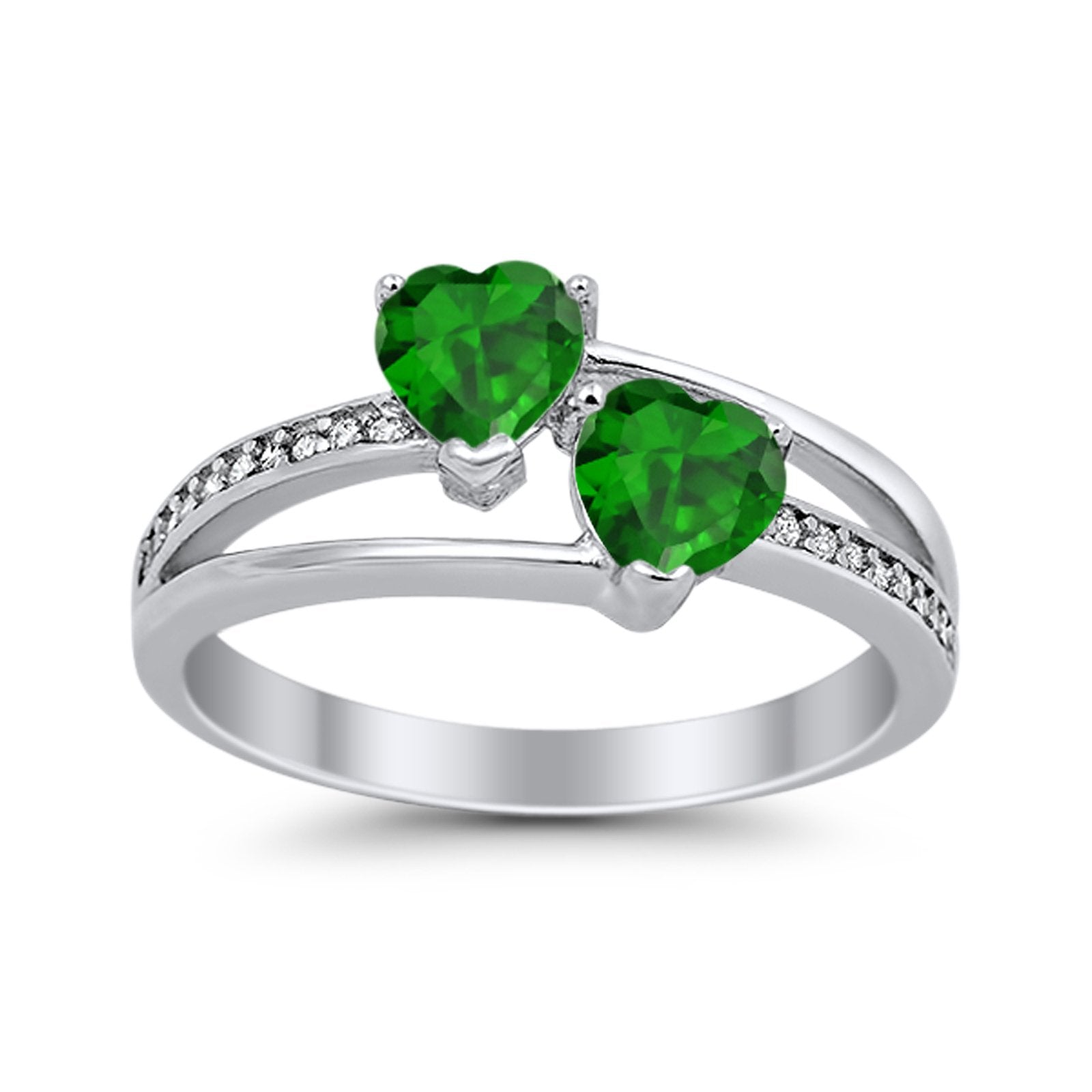 Double Heart Promise Ring Round Simulated Cubic Zirconia 925 Sterling Silver