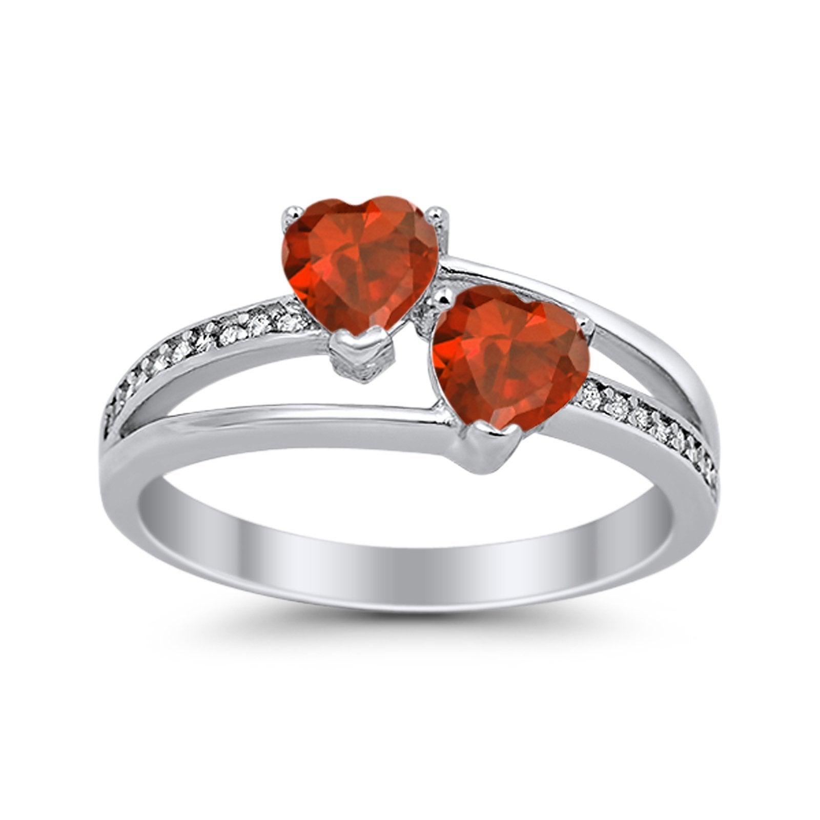 Double Heart Promise Ring Round Simulated Cubic Zirconia 925 Sterling Silver