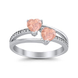 Double Heart Promise Ring Round Simulated Cubic Zirconia 925 Sterling Silver