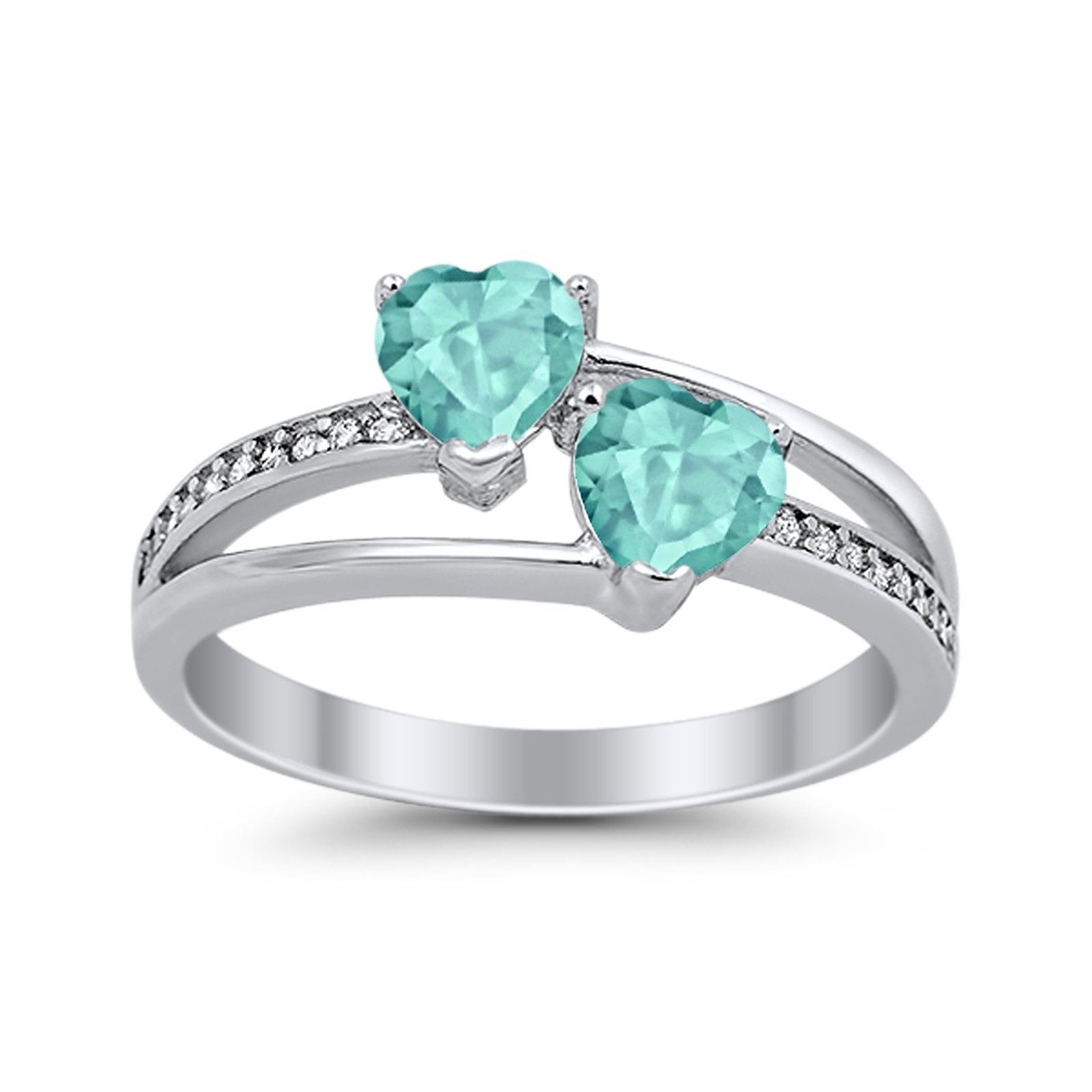 Double Heart Promise Ring Round Simulated Cubic Zirconia 925 Sterling Silver