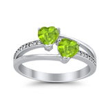 Double Heart Promise Ring Round Simulated Cubic Zirconia 925 Sterling Silver