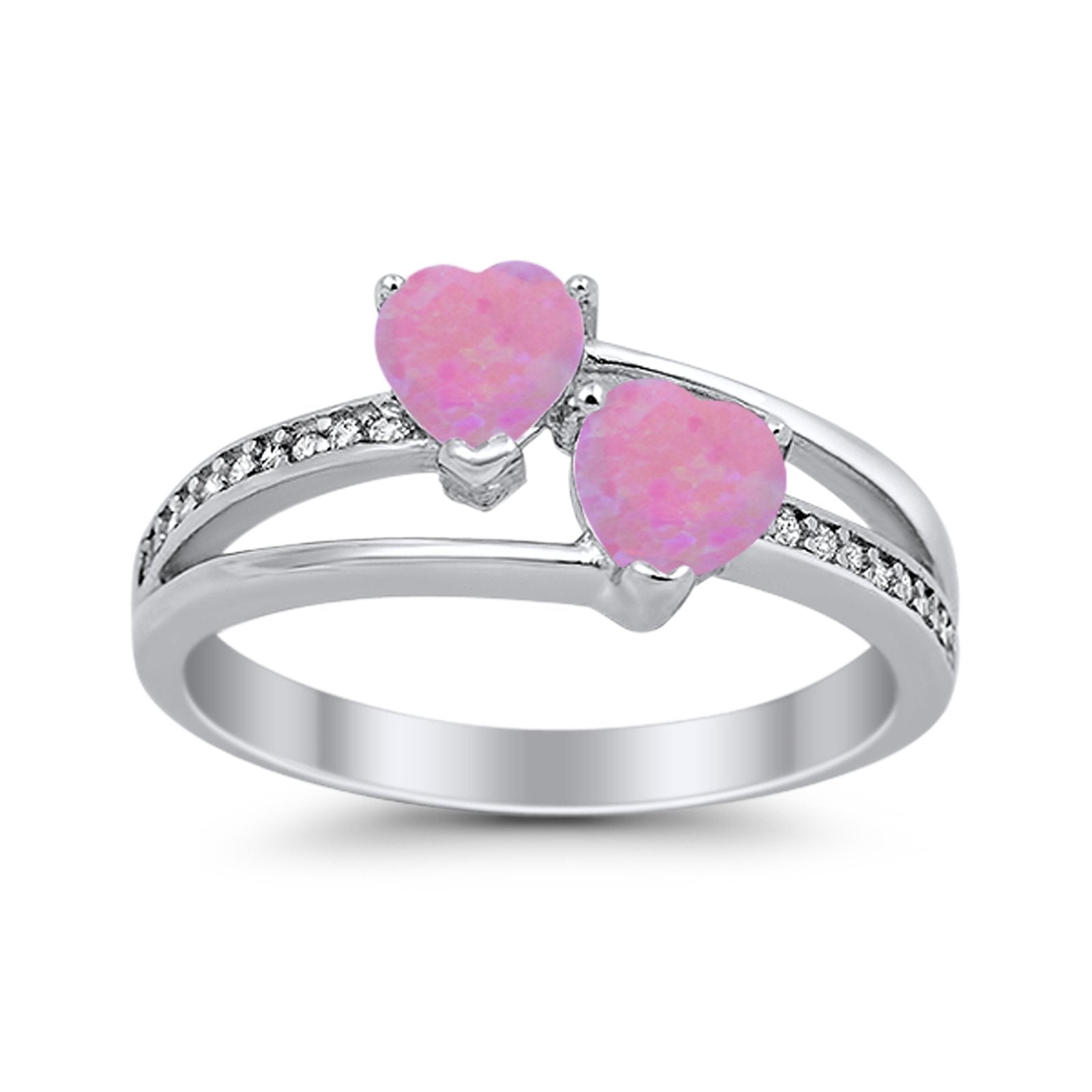 Double Heart Promise Ring Round Simulated Cubic Zirconia 925 Sterling Silver