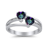 Double Heart Promise Ring Round Simulated Cubic Zirconia 925 Sterling Silver