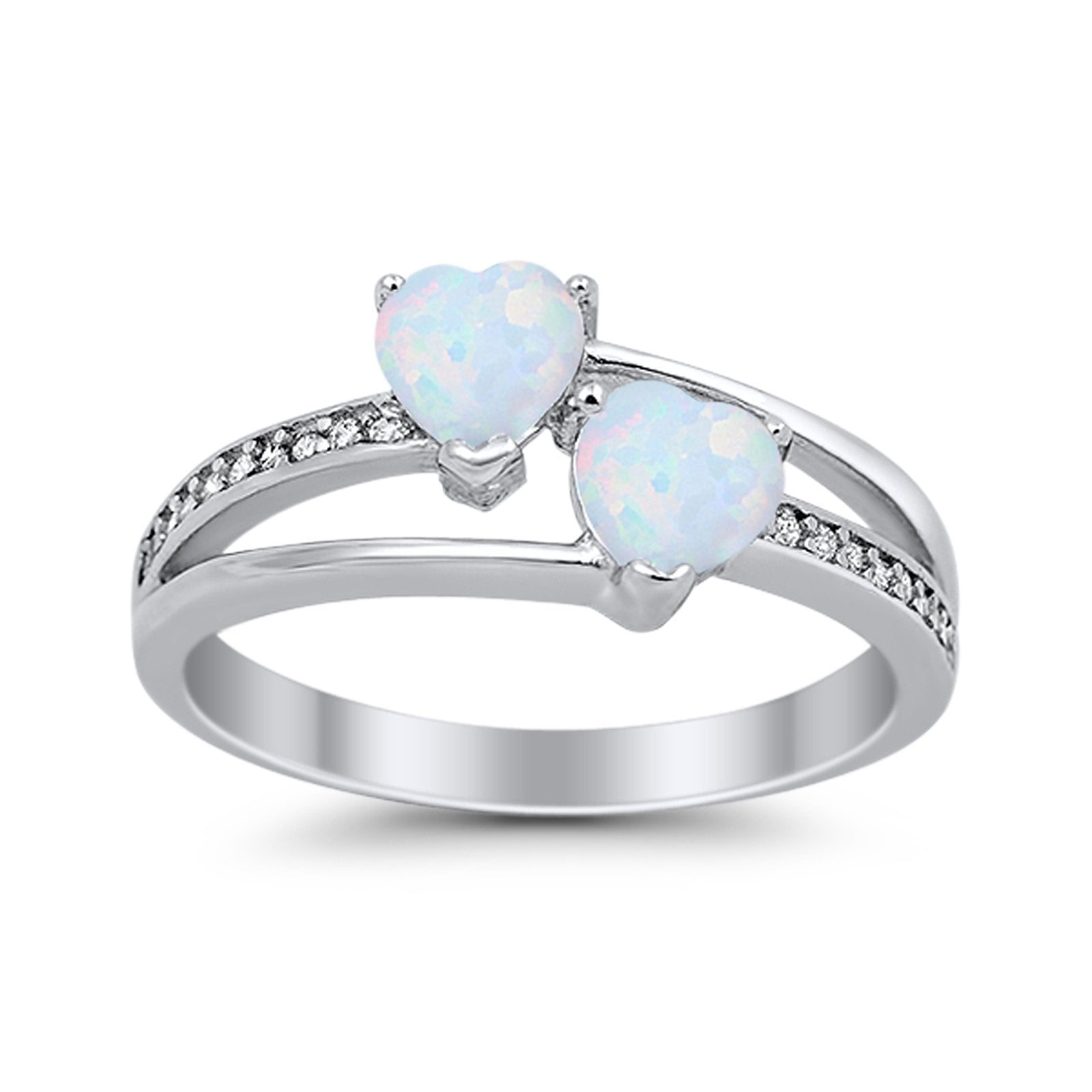 Double Heart Promise Ring Round Simulated Cubic Zirconia 925 Sterling Silver