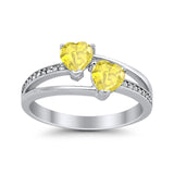 Double Heart Promise Ring Round Simulated Cubic Zirconia 925 Sterling Silver