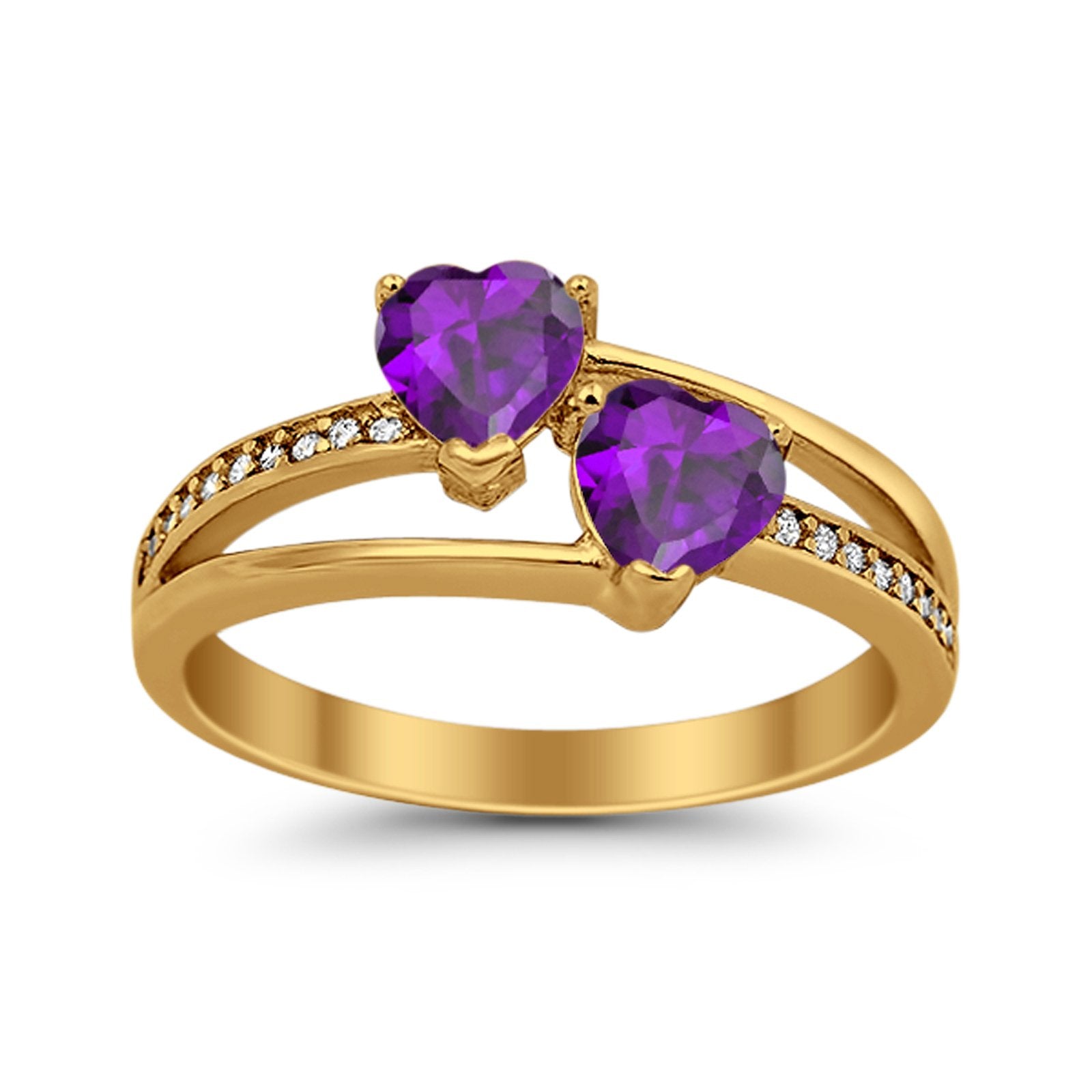 Double Heart Promise Ring Round Simulated Cubic Zirconia 925 Sterling Silver