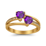 Double Heart Promise Ring Round Simulated Cubic Zirconia 925 Sterling Silver